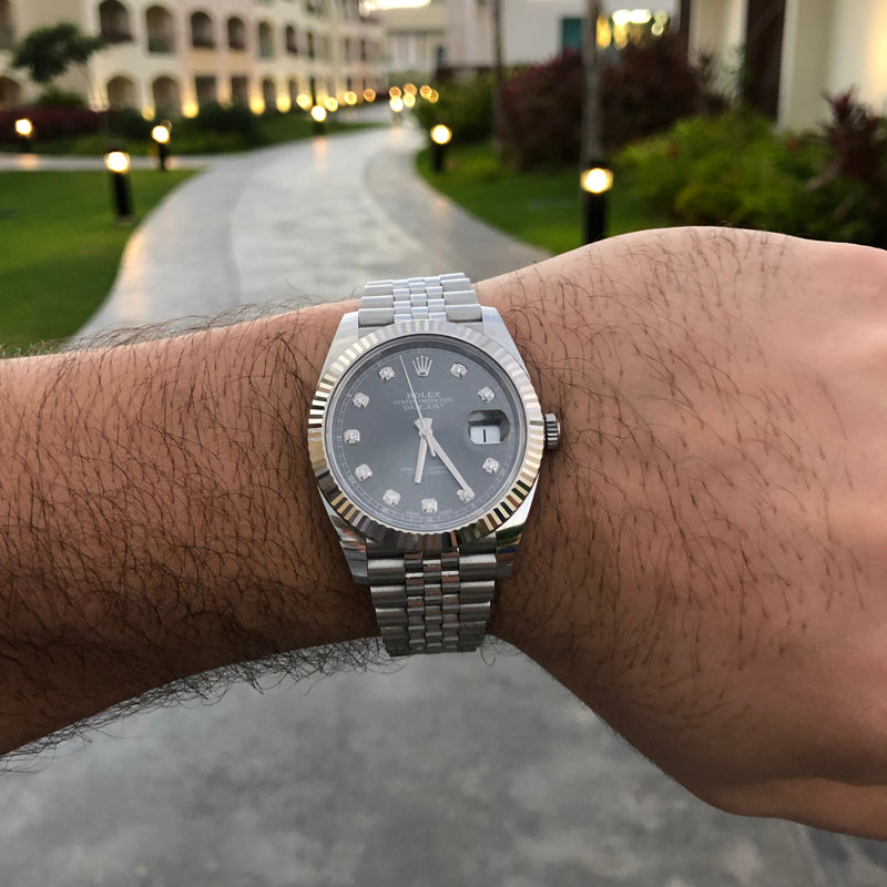 Rlx DateJust 41 Rhodium Diamond Dial 126334 -0006 Steel & 18k White Gold