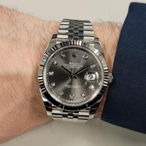 Rlx DateJust 41 Rhodium Diamond Dial 126334 -0006 Steel & 18k White Gold