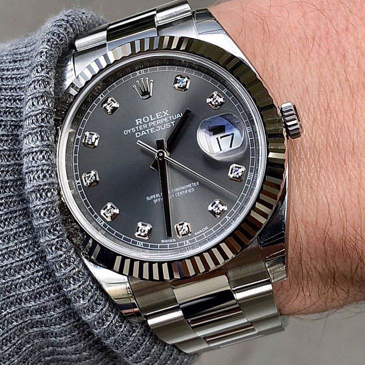 Rlx DateJust 41 Rhodium Diamond Dial 126334 -0006 Steel & 18k White Gold