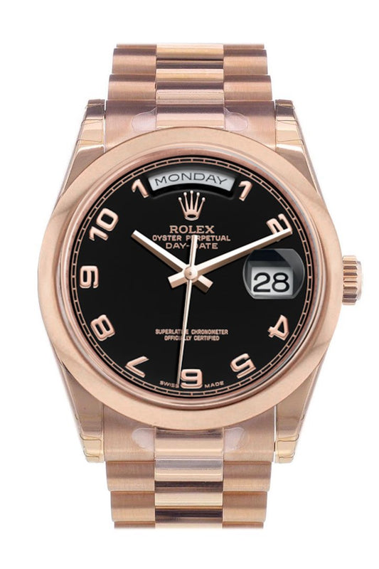 RLX Day-Date 36 Black Arab Dial President Everose Gold Watch 118205