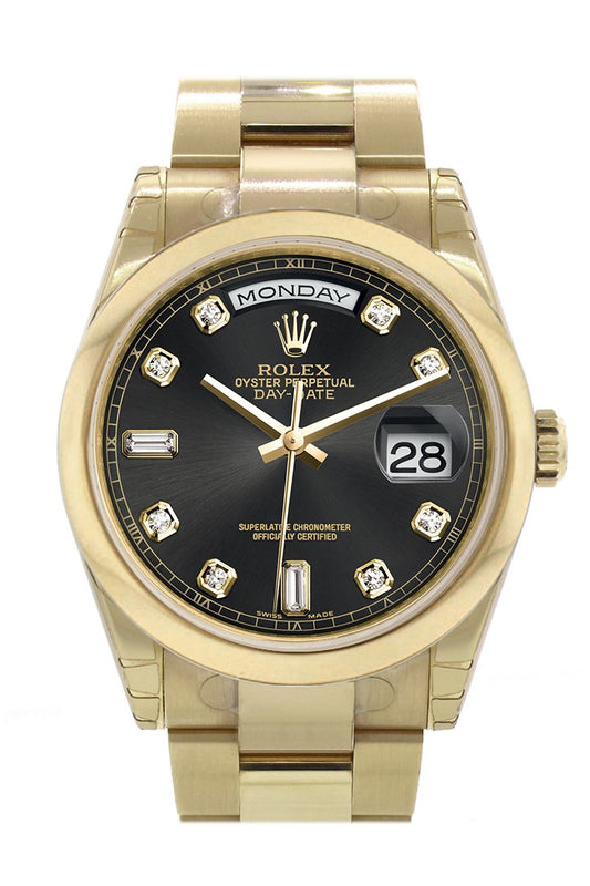 RLX Day-Date 36 Black set with Diamonds Dial Yellow Gold Watch 118208