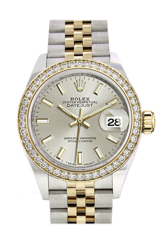 Rlx Datejust 28 Silver Dial Diamond Bezel Yellow Gold Jubilee Ladies Watch 279383RBR 279383