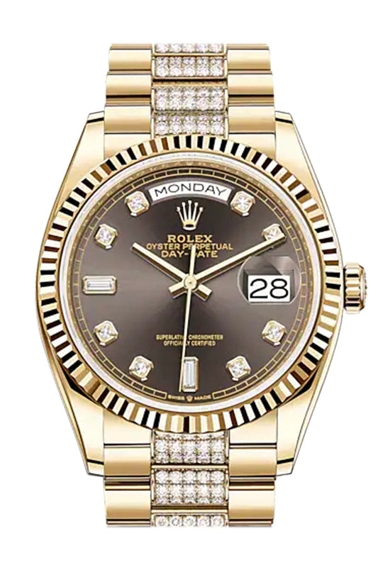 RLX Day-Date 36 Dark Grey Dial 18K Yellow Gold Watch Diamond set president Bracelet 128238
