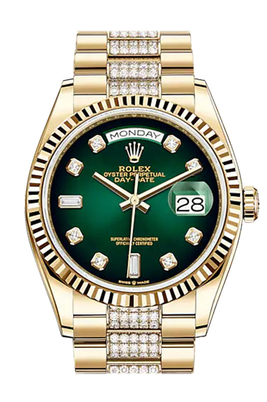 RLX Day-Date 36 Green Ombre Diamond-set Dial 18K Yellow Gold Watch Diamond set president Bracelet 128238