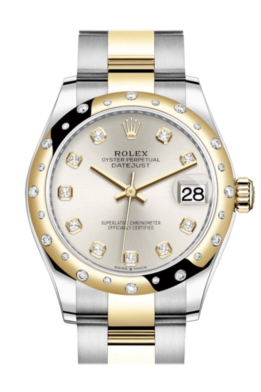 Rlx Datejust 31 Silver Diamonds Dial Diamond Bezel Yellow Gold Two Tone Watch 278343RBR 278343 NP