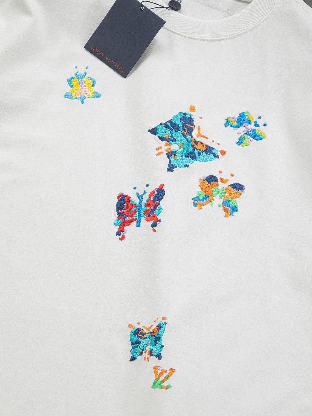 250325 New colorful embroidered butterfly T-shirt