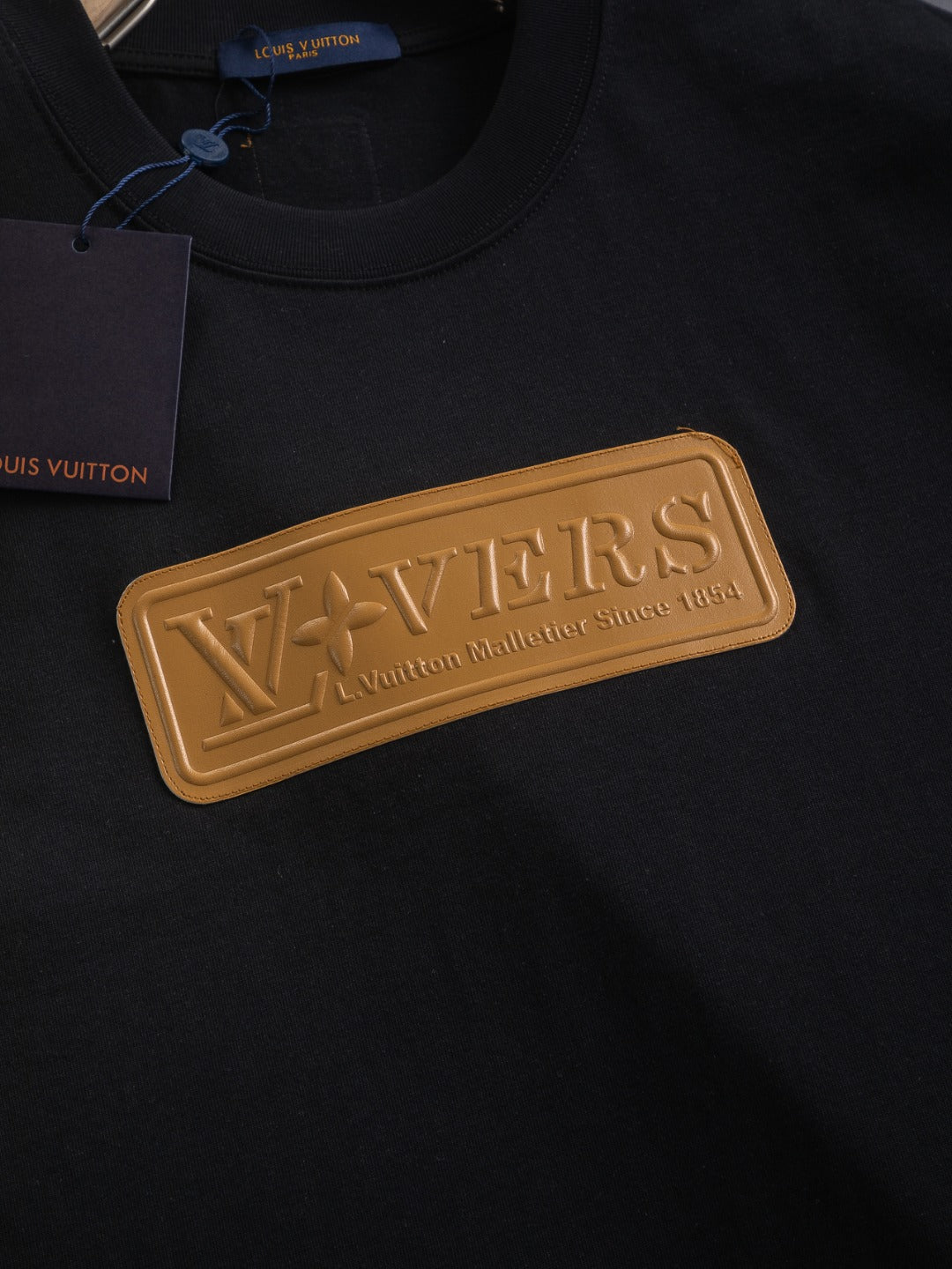 250325 New three-dimensional printed leather seal letter T-shirt